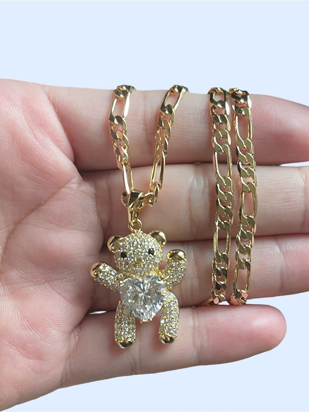 750 Italy Teddy Bear Pendant Necklace with Heart Crystal